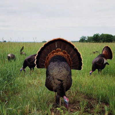 Wild Turkeys in Grassy Field