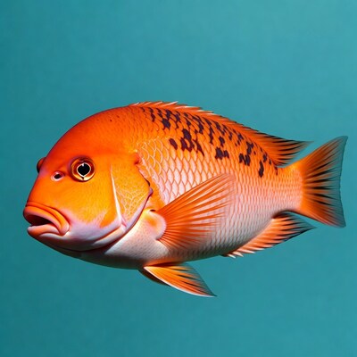 Orange Humphead Wrasse on Blue Background
