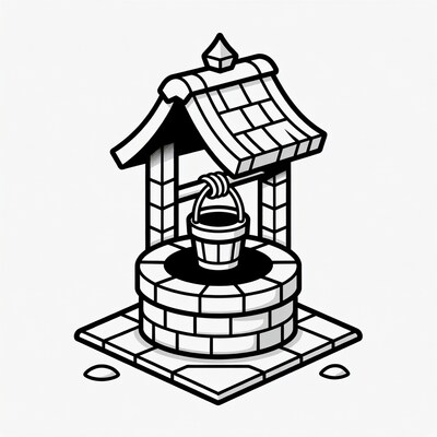 Line Art Well with Bucket
