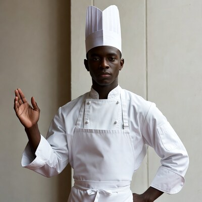African-American chef waving hand