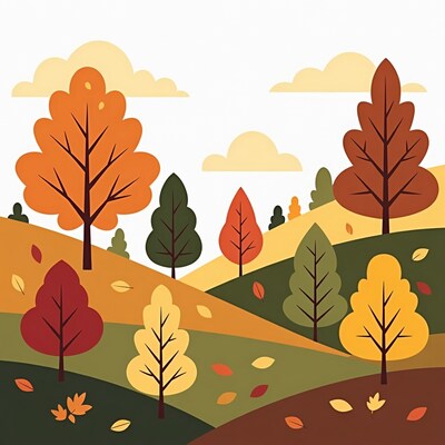 Autumn Trees on Hilly Landscape