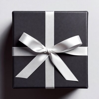 Black gift box with white ribbon