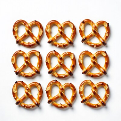 Pretzels arranged on white background