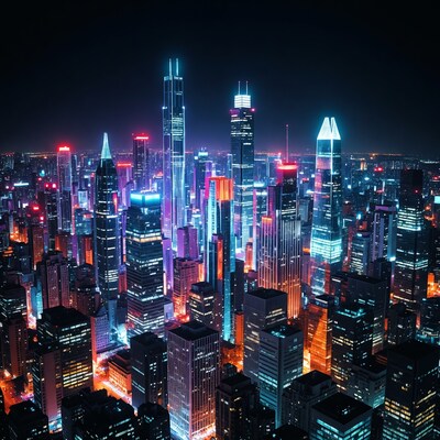 Vibrant Neon City Skyline at Night