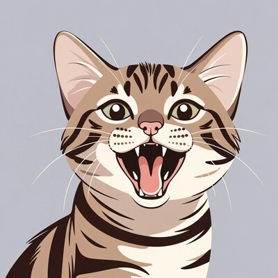 Tabby kitten yawning wide
