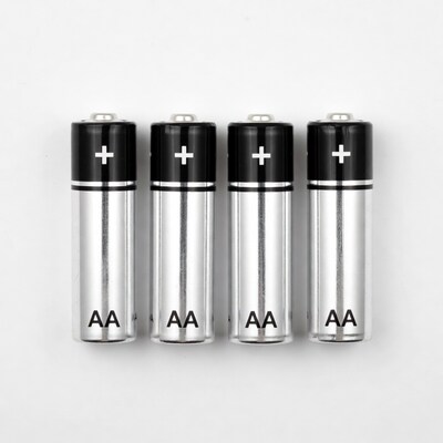 Four AA Batteries on White Background