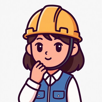 Cartoon woman thinking in hard hat