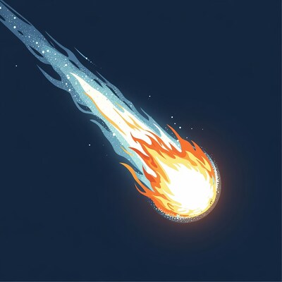 Fiery Comet Streaking Across Night Sky