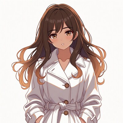 Anime girl in white trench coat