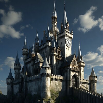 Majestic Medieval Castle with Clock Tower