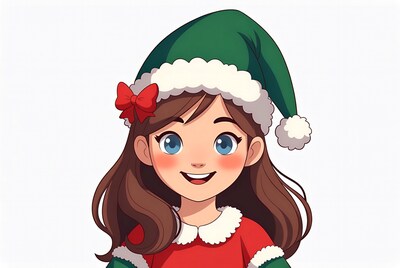 Smiling girl elf in Christmas hat