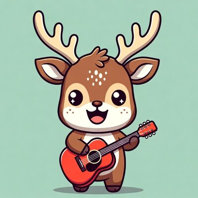 Cute deer playing red guitar