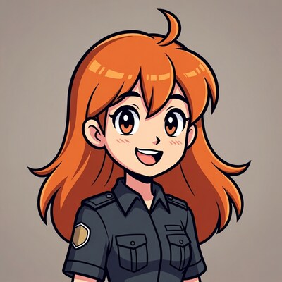 Anime girl in police uniform smiling