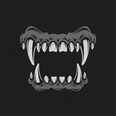 Open Wolf Jaws with Sharp Fangs