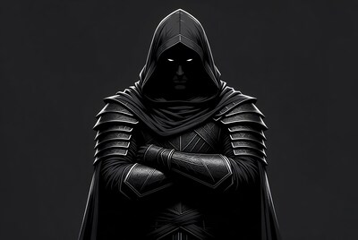 Armored Hooded Man Arms Crossed