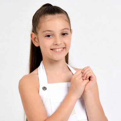 Smiling girl in white apron