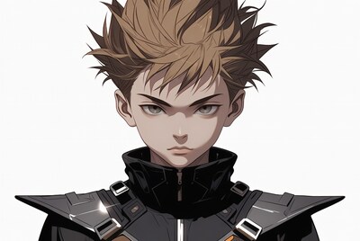 Anime boy in black armored jacket