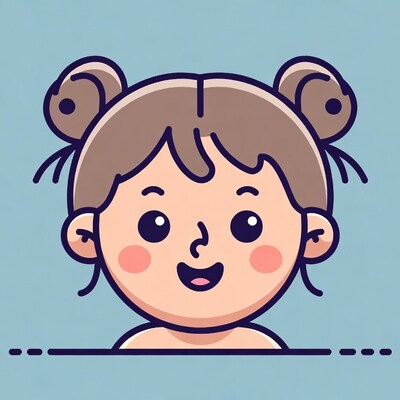 Smiling cartoon girl with pigtails
