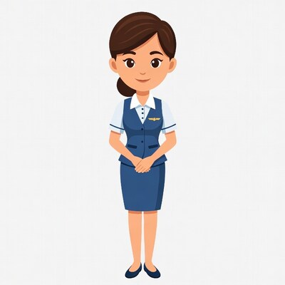 Cartoon Asian flight attendant standing