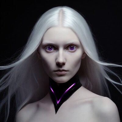 Woman with white hair purple eyes