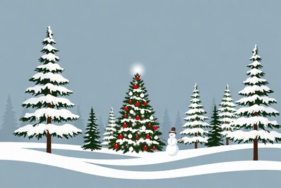 Snowy Christmas Tree with Snowman