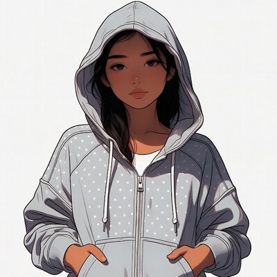 Asian girl in hooded jacket