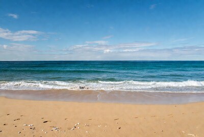 Sandy beach with turquoise ocean waves
