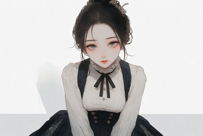 Asian woman in Victorian dress illustration