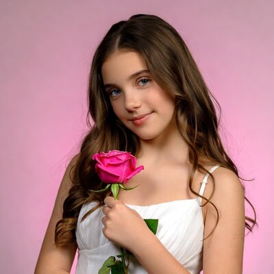 Girl holding pink rose