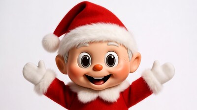 Smiling Santa Elf with Arms Raised