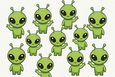 Cute green alien clipart collection