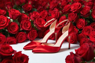 Red High Heels in Rose Petals