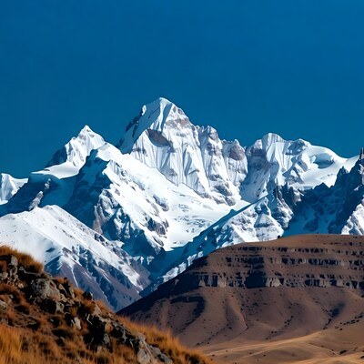 Snowy Peaks Over Desert Landscape