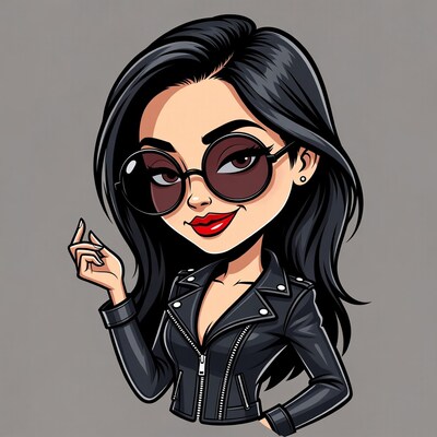 Asian woman in leather jacket sunglasses