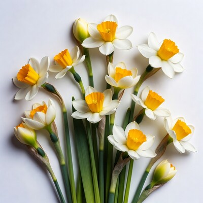 Daffodil flowers on white background
