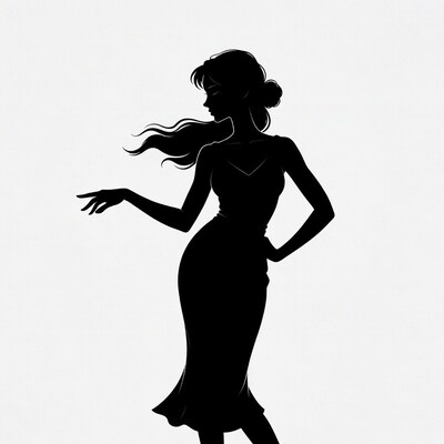 Silhouette of woman in flowing dress