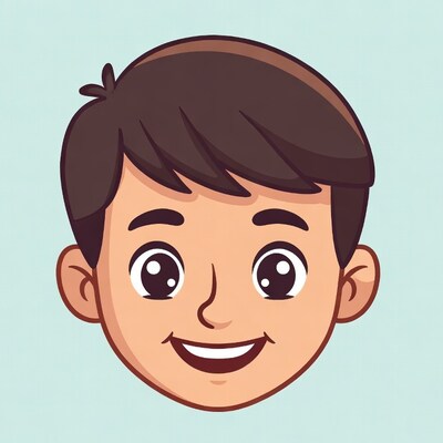 Cartoon boy smiling with brown hair