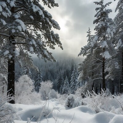 Snowy Pine Forest in Winter