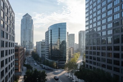 Modern Skyscrapers and City Street