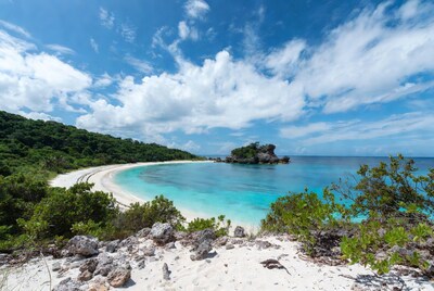 Turquoise bay with white sand beach