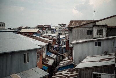 Aerial View of Crowded Slum Rooftops