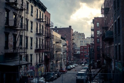 Urban New York Street with Fire Escapes