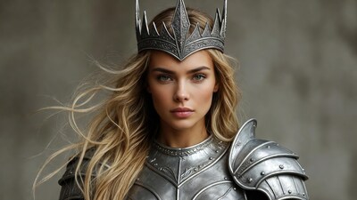 Blonde woman in crown and armor