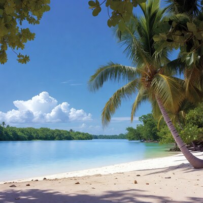 Tropical beach with palm tree