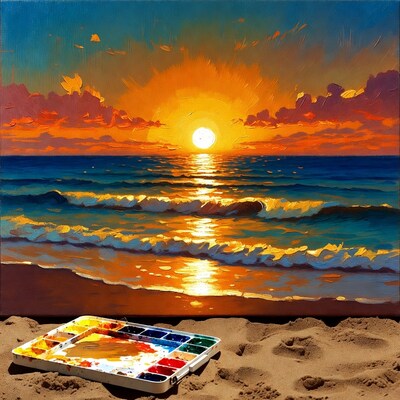 Sunset Beach Painting with Palette