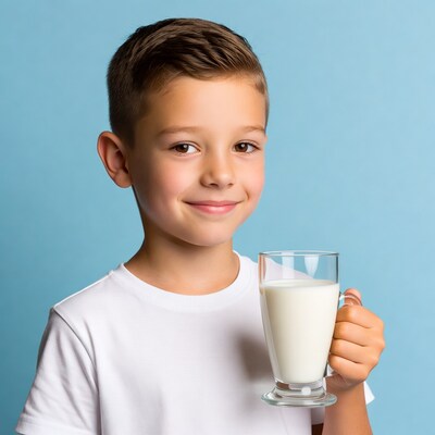 Boy holding glass of milk