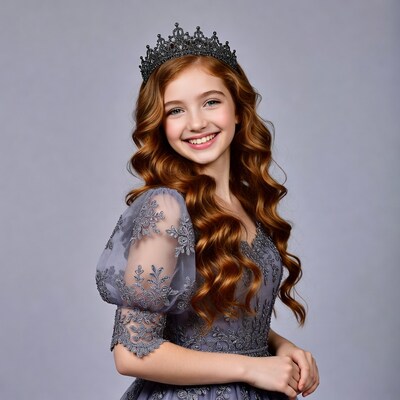 Girl with red hair wearing crown