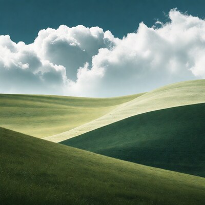 Rolling Green Hills Under Blue Sky