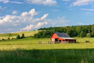 Red Barn in Green Fields