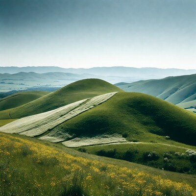 Rolling Green Hills with Wheat Fields